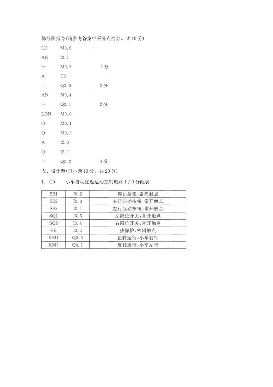 可编程控制器应用期末试题及答案_第5页