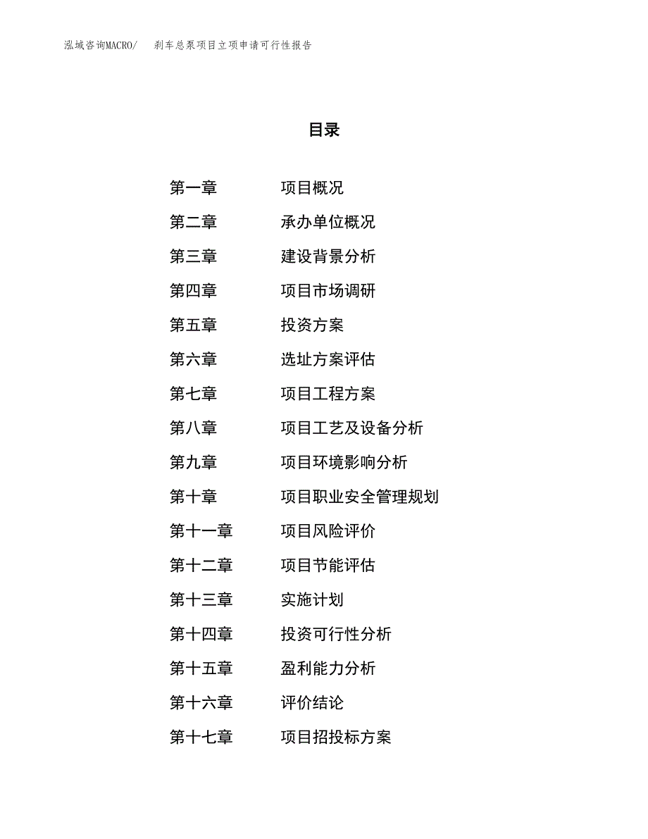 刹车总泵项目立项申请可行性报告_第1页