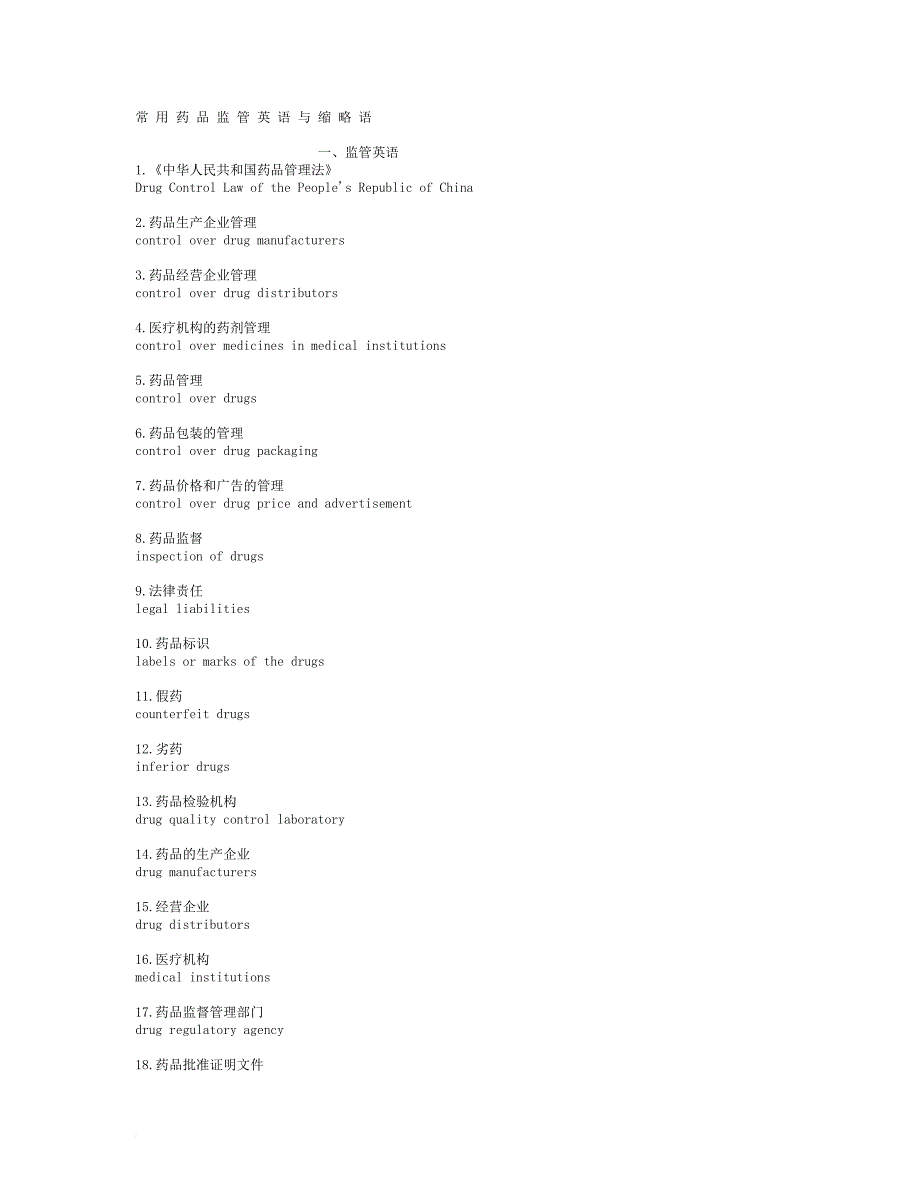 常-用-药-品-监-管-英-语-与-缩-略-语_第1页