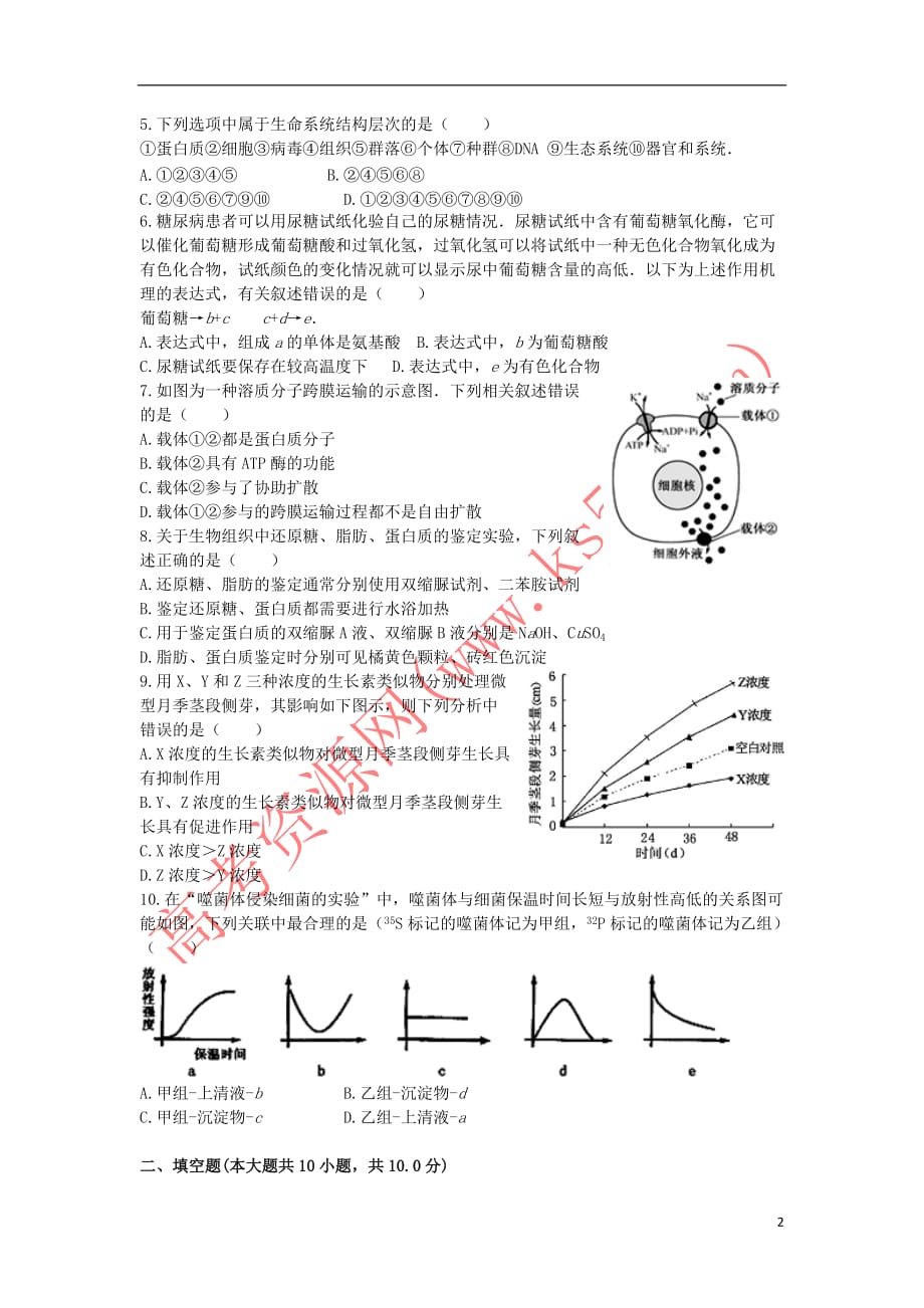 山东省德州市2018届高三生物国庆开学测试试题(10.05)(无答案)_第2页