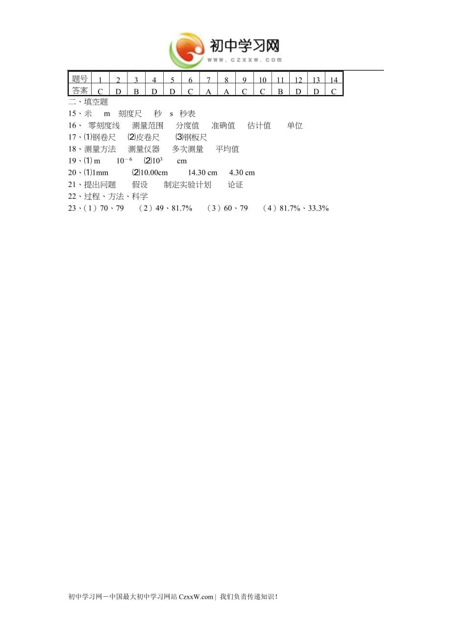 广东省汕尾市海丰教育局2009—2010学年八年级上册单元质量监测(一)物理_第5页