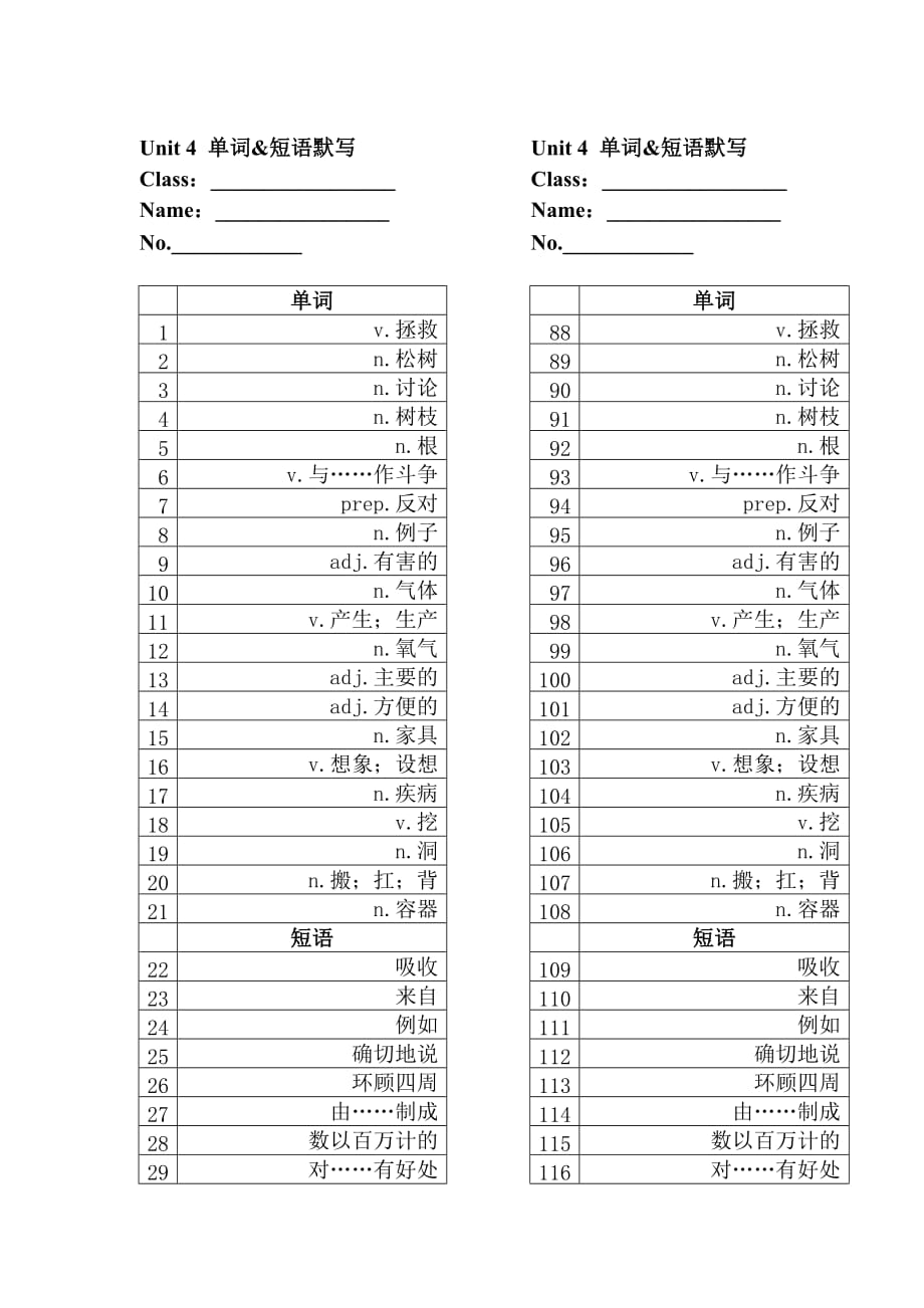 广州初中英语新版七年级下册单词短语默写表_第4页