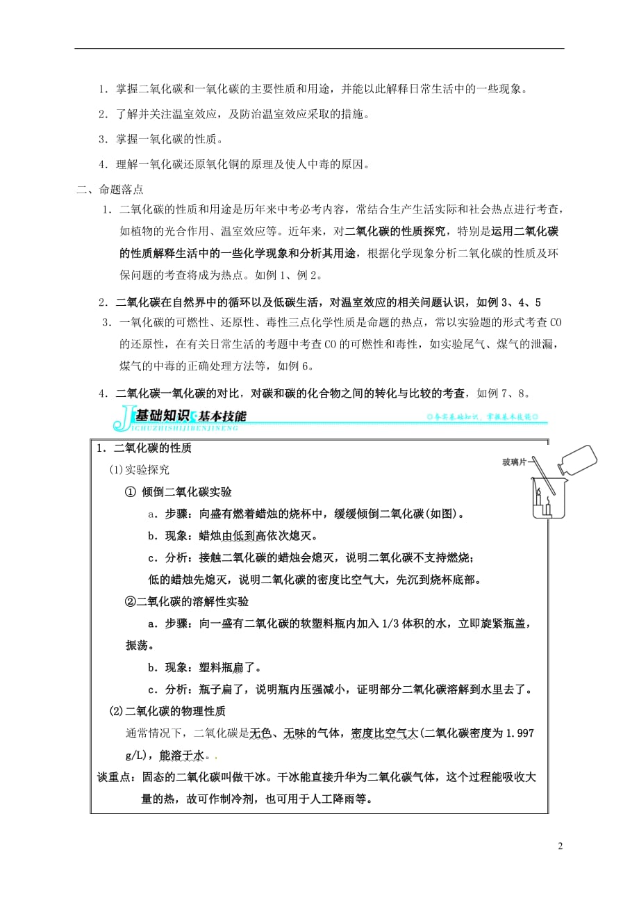 山东省广饶县广饶街道颜徐学校中考化学知识点复习-第6单元-课题3-二氧化碳和一氧化碳-精_第2页