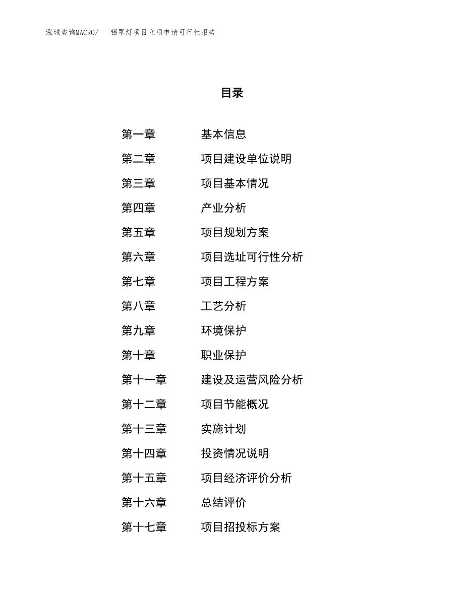 铝罩灯项目立项申请可行性报告_第1页