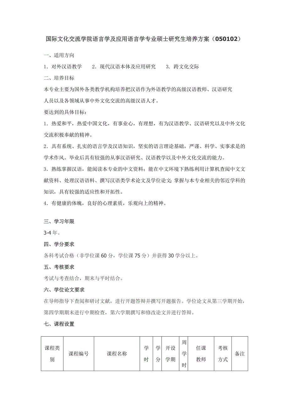 国际文化交流学院语言学及应用语言学专业硕士研究生培养方案_第1页