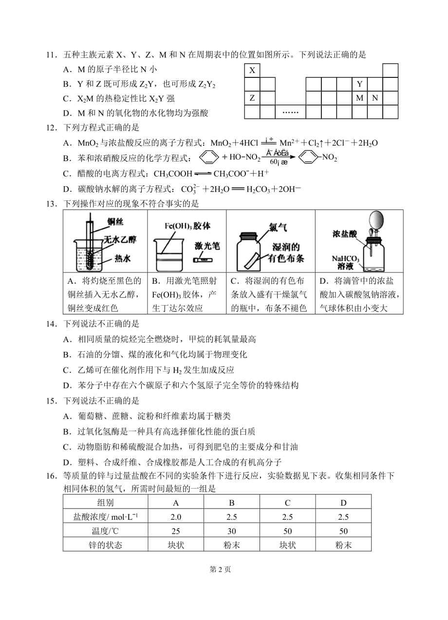 2018年6月份浙江省学考化学试卷资料_第2页