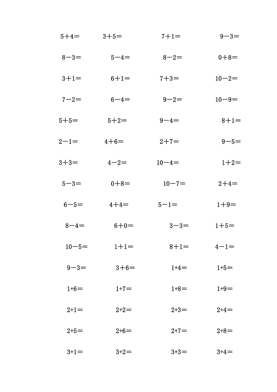 10以内加减法练习题已排版_每页100题_可直接打印]资料_第3页