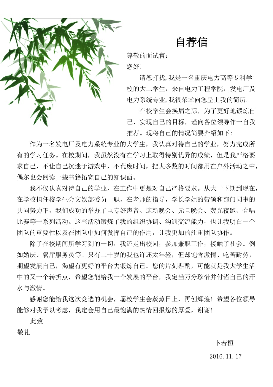 文娱部部长竞选简历_第2页