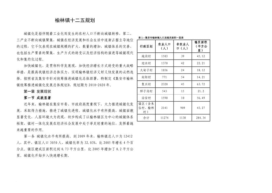 榆林镇统筹推进城镇化发展总体规划0601