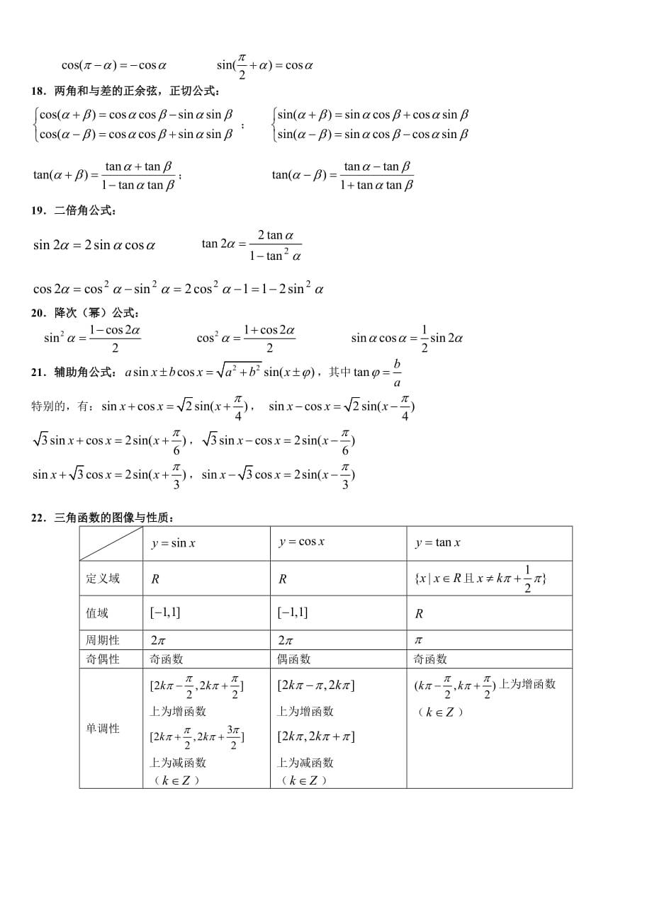 数学人教版高中三年级必修1-新课标高考数学公式(精华版)_第3页