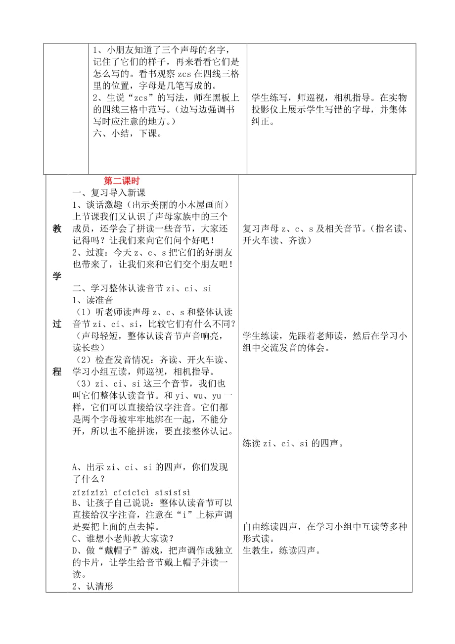 教案一年级语文汉语拼音zcs教案_第3页