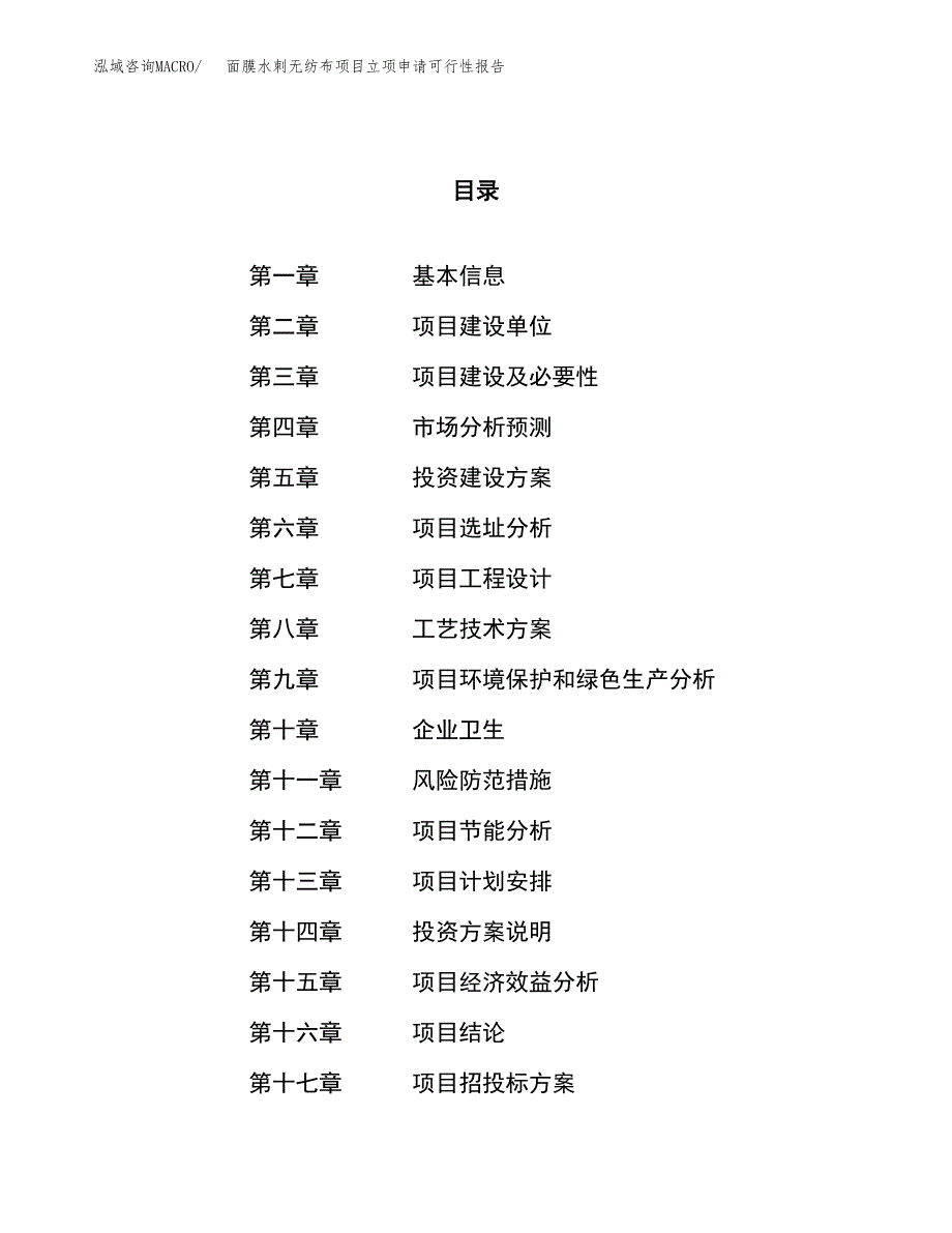 面膜水刺无纺布项目立项申请可行性报告_第1页