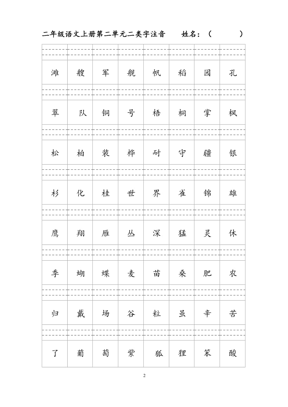 2016年新人教版二年级语文上册二类字注音资料_第2页