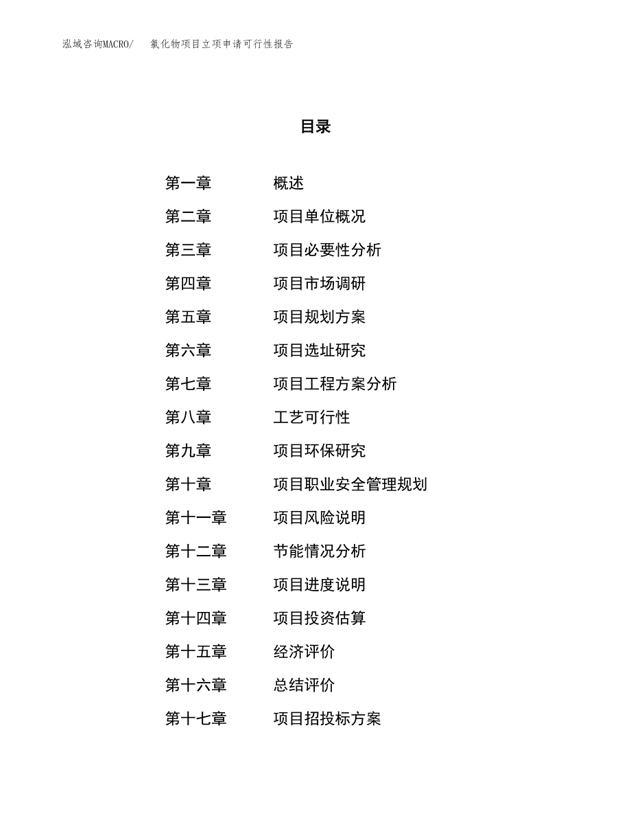 氯化物项目立项申请可行性报告_第1页