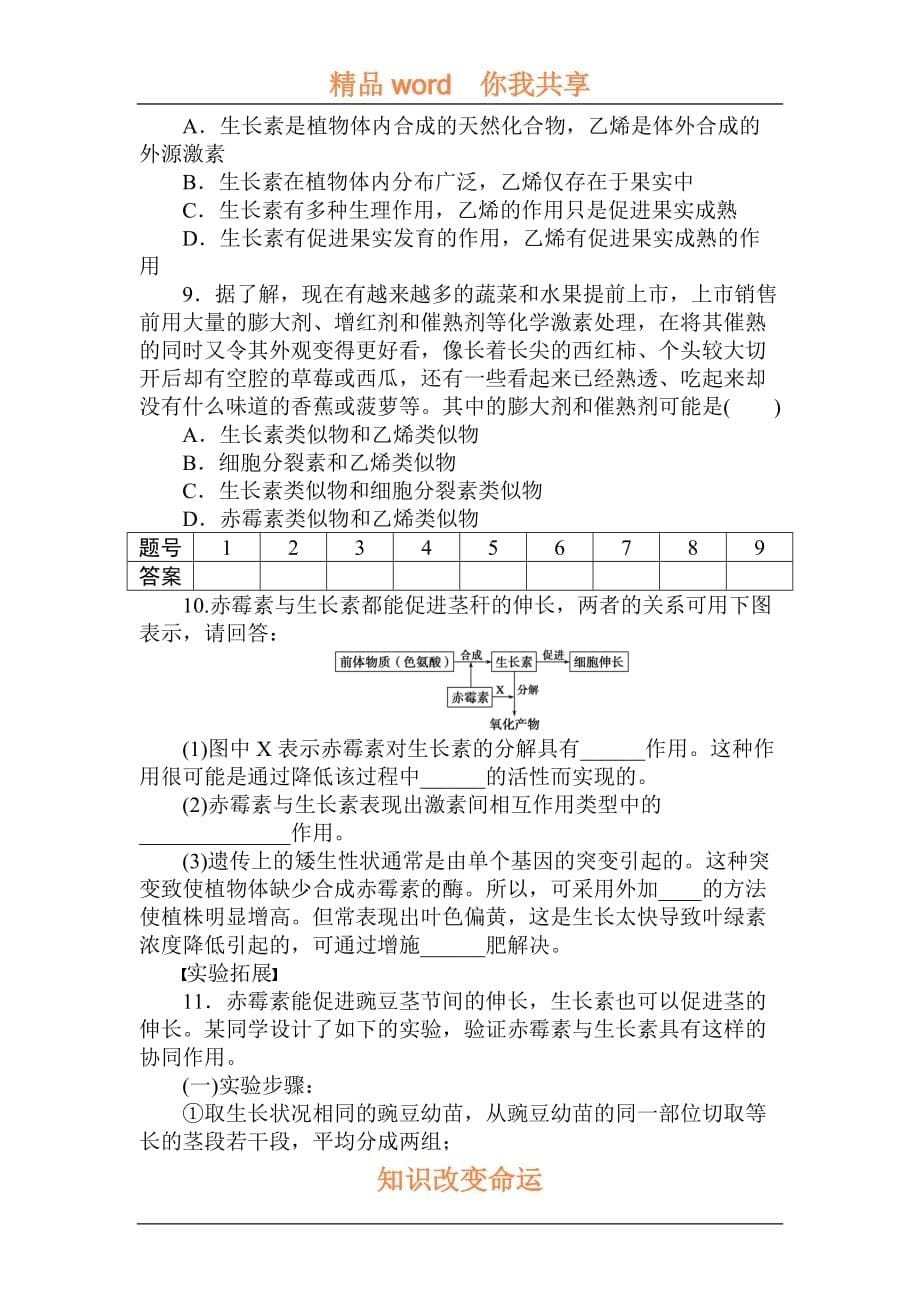 植物生长素类似物的应用及其他植物激素课时检测_第5页