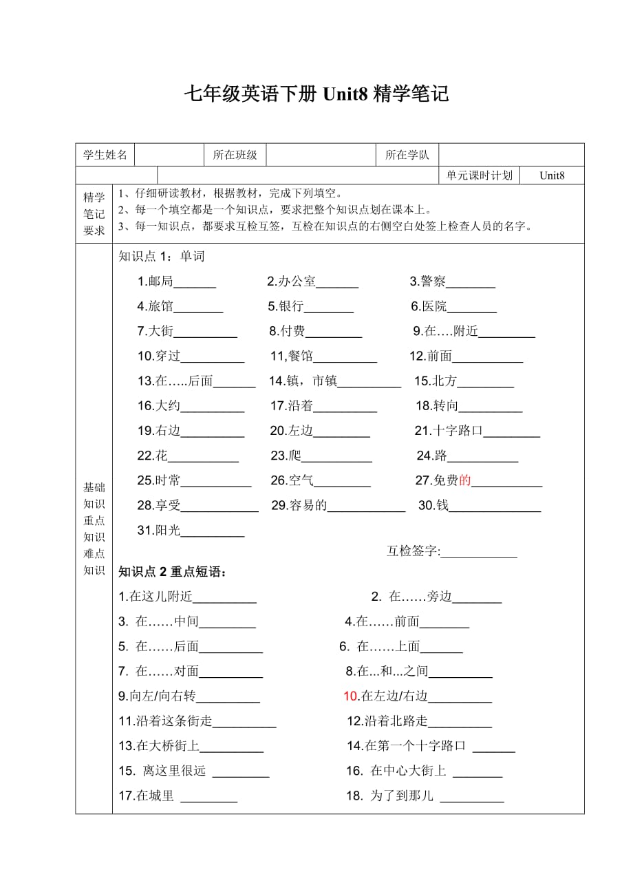 最新人教版七年级下册英语unit8精学笔记_第1页