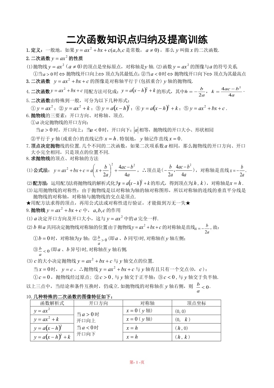 二次函数知识点大全)资料_第1页