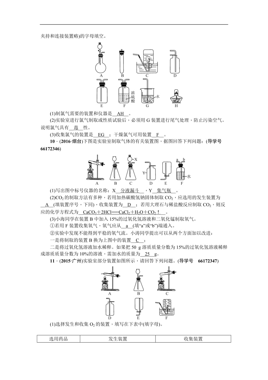 2017年中考化学复习课件复习题 专题二　气体的制取与净化_第3页