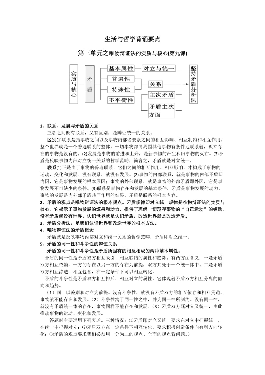 生活与哲学背诵要点第三单元唯物辩证法的实质与核心(第九课)_第1页