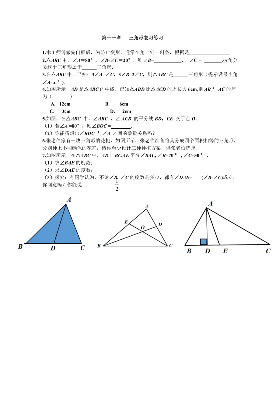 数学人教版八年级上册三角形复习练习_第1页