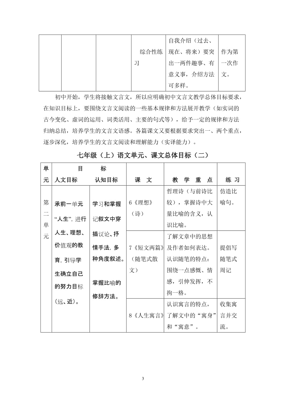 人教版初中语文七年级上册教材分析资料_第3页