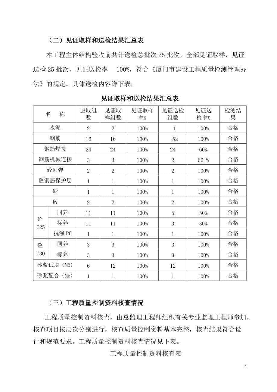 主体结构工程质量自评报告资料_第5页