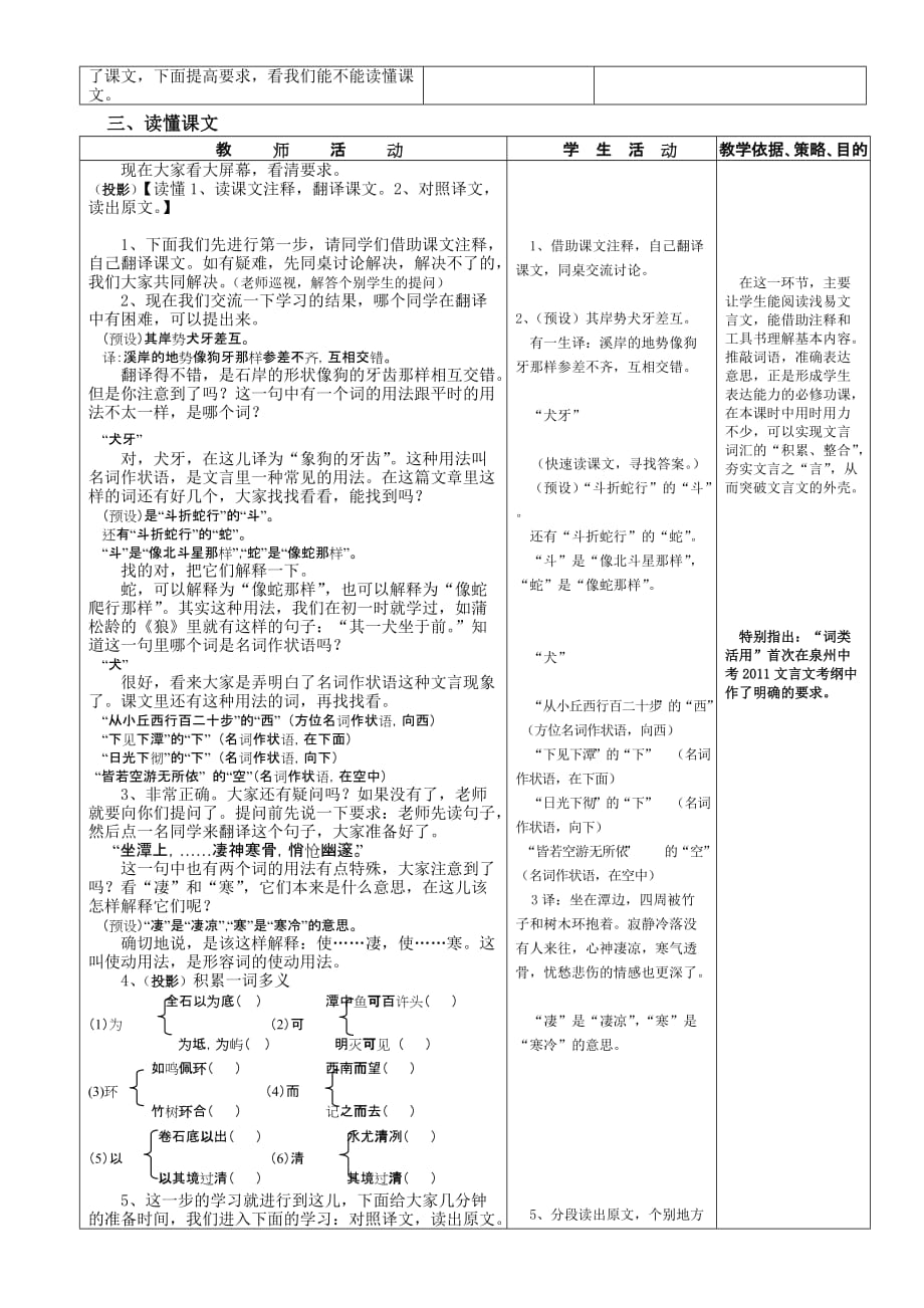 语文人教版八年级下册《小石潭记》教学预设_第2页