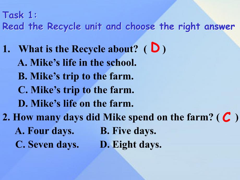 2016春六年级英语下册《recycle mike&rsquo;s happy days》（day 5-6）课件 人教pep版_第2页