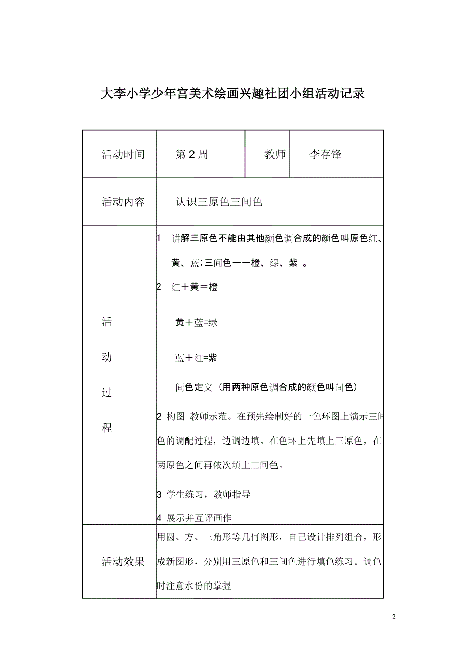 美术兴趣小组活动教案及活动记录2_第2页