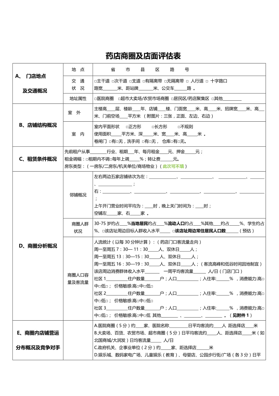 连锁药房商圈评估表_第1页