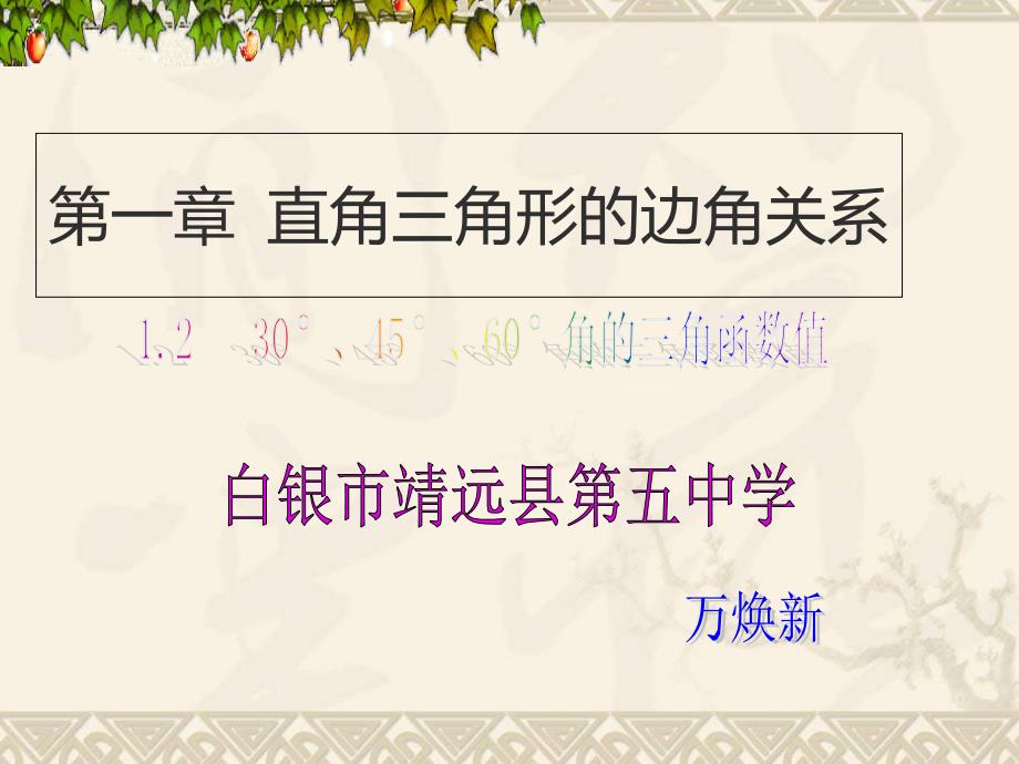 数学北师大版九年级下册特殊角的三角函数值.230°、45°、60°角的三角函数值_第1页