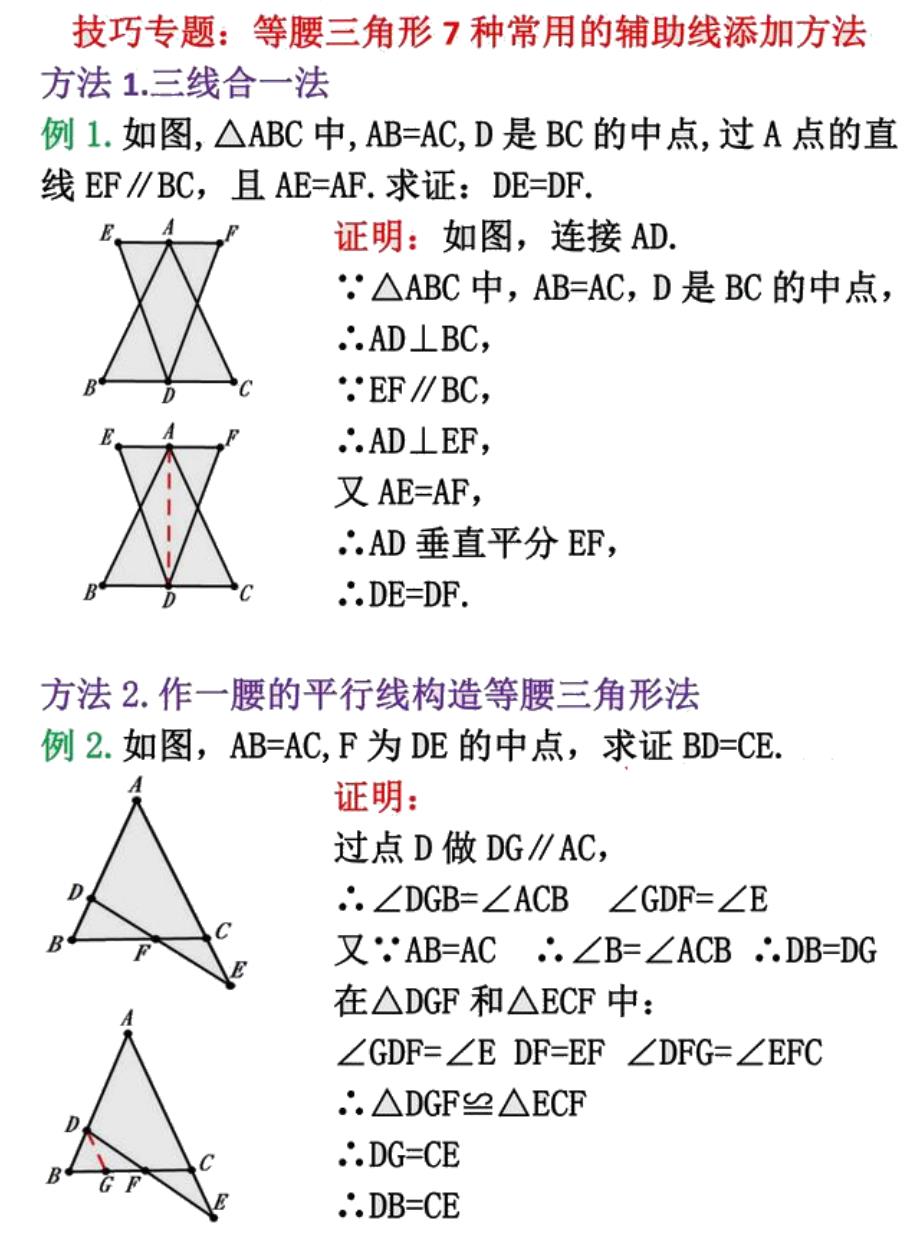 人教版八年级数学上册等腰三角形7种常用的辅助线添加方法专题复习含培优训练试题_第1页