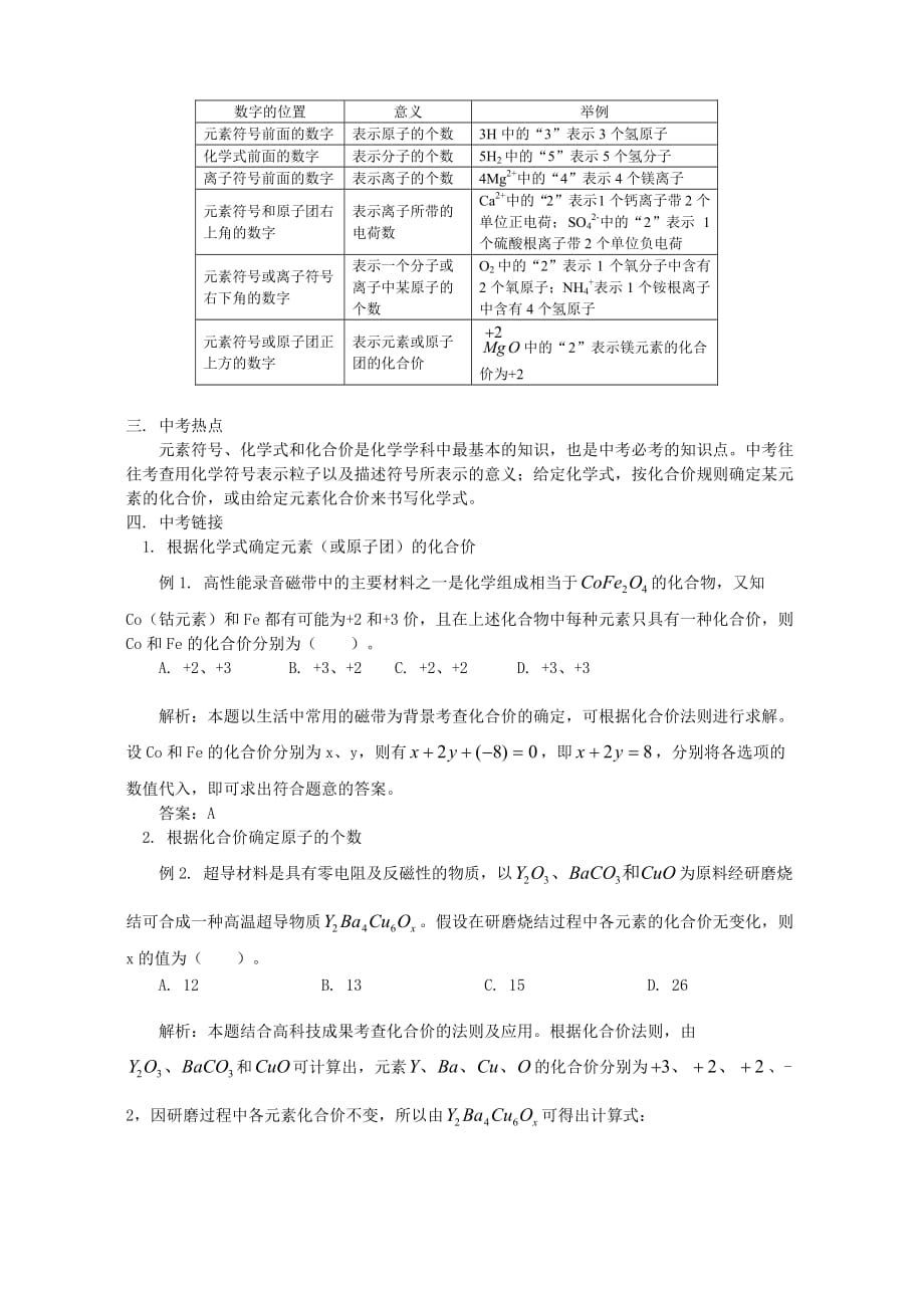 初中化学 化学用语重点归纳 专题辅导 不分版本：_第2页