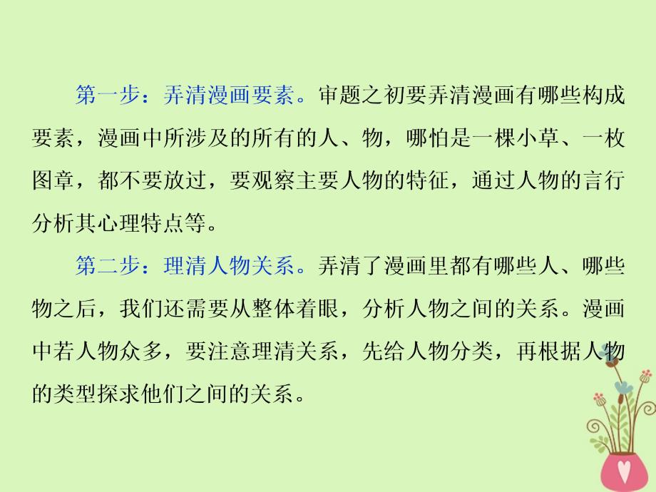 2019届高考语文一轮复习 第六部分 作文 第一章 拨开云雾见日出审题立意篇 3 题型三 漫画类材料的审题立意-&ldquo;四步走&rdquo;课件 苏教版_第3页