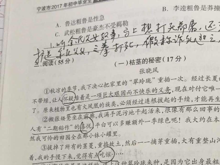 语文人教版九年级下册回到原文划答案——考试说明卷4的答案讲解_第3页