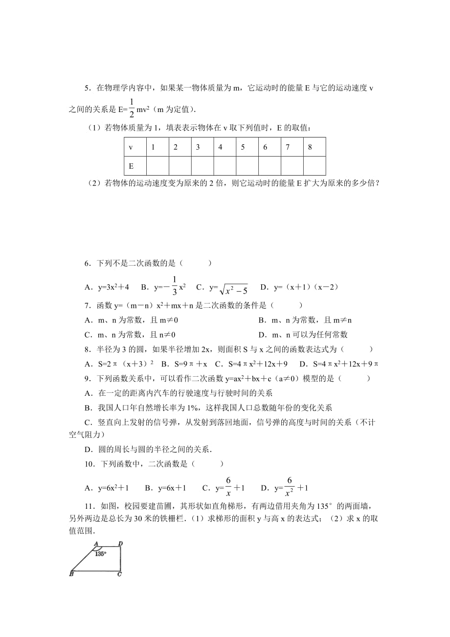 数学北师大版九年级下册§2.1二次函数所描述的关系_第4页