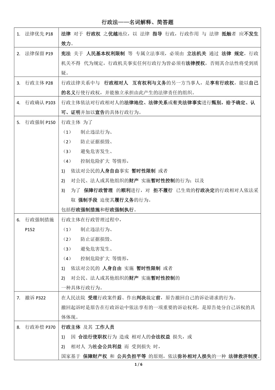 行政法——名词解释、简答题_第1页