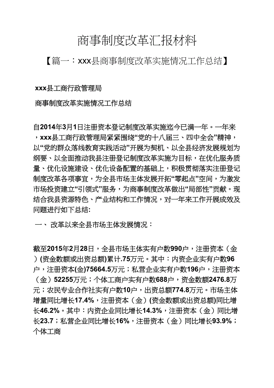 规章制度之商事制度改革汇报材料_第1页