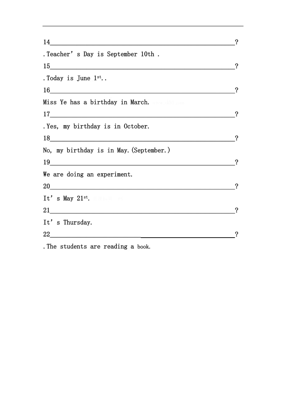 五年级英语下册问答句专练_第2页