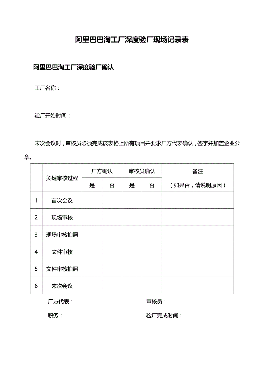 阿里巴巴深度验厂现场记录表_第1页