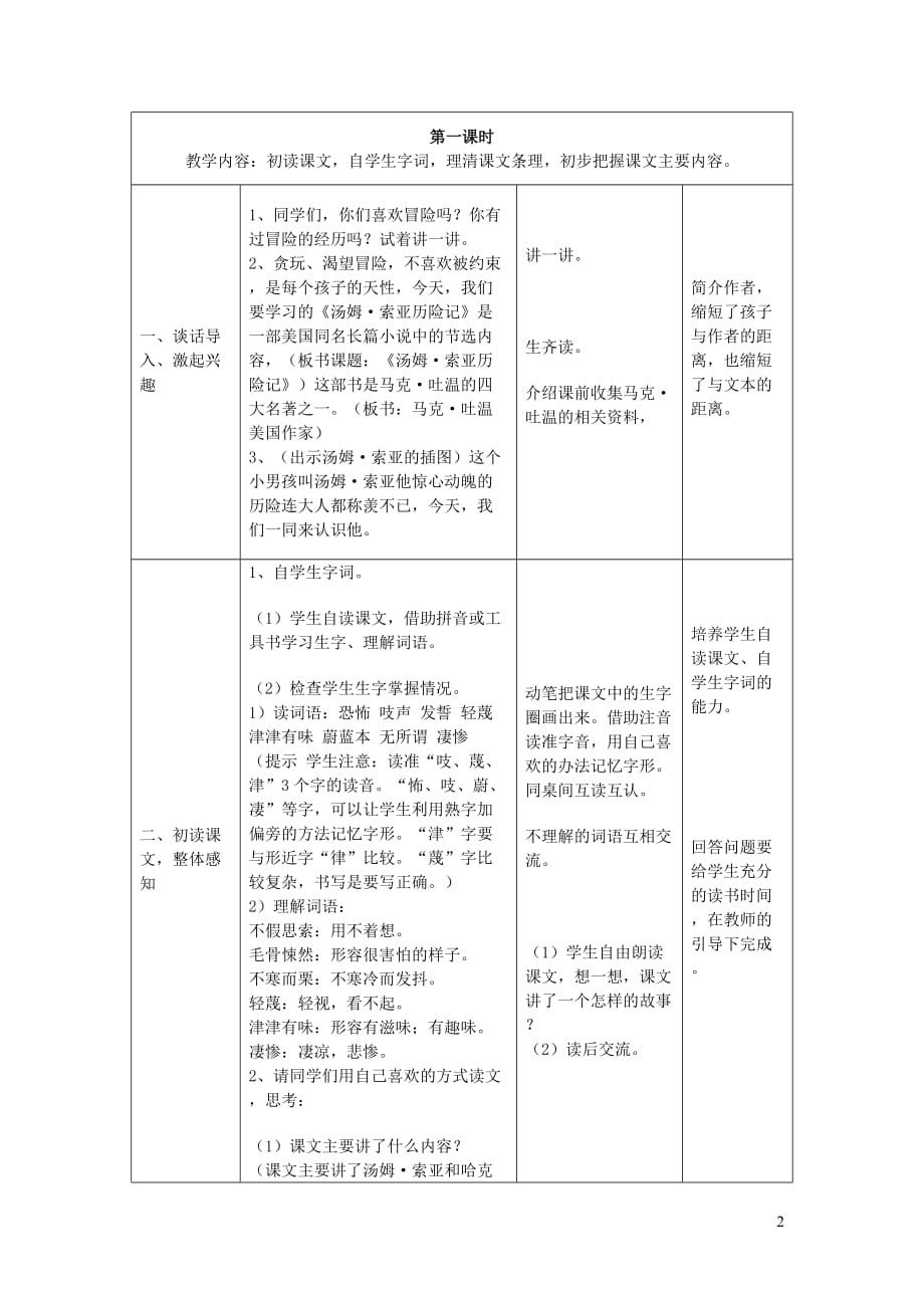 六年级语文下册 第四单元 17 汤姆&#8226;索亚历险记教案1 新人教版_第2页