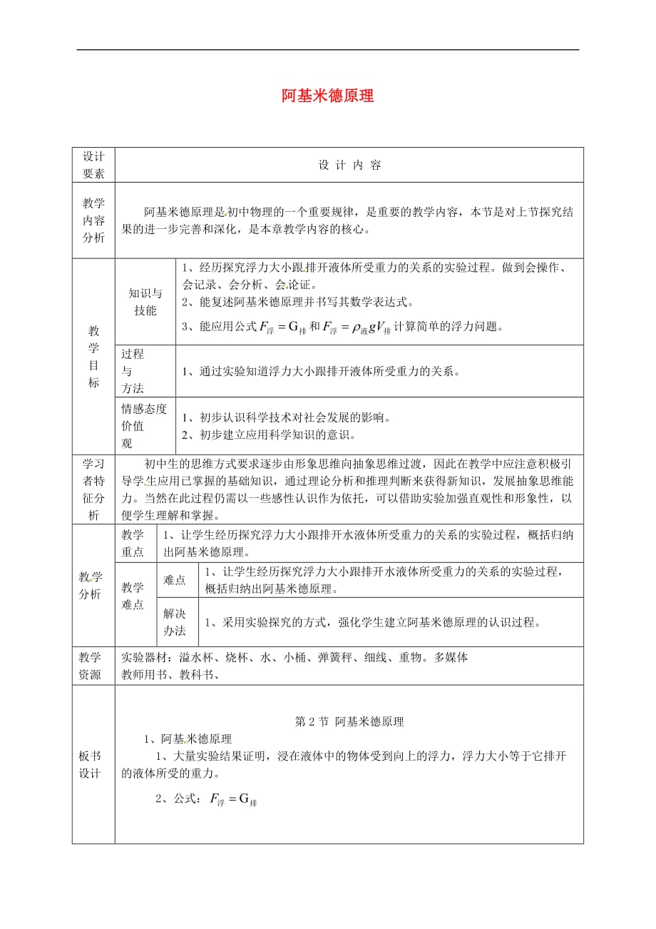 阿基米德原理教案-(新版)新人教版_第1页