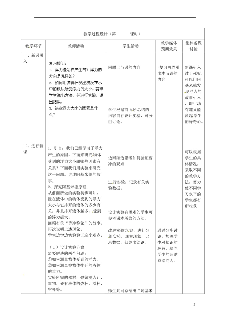 阿基米德原理教案-(新版)新人教版_第2页