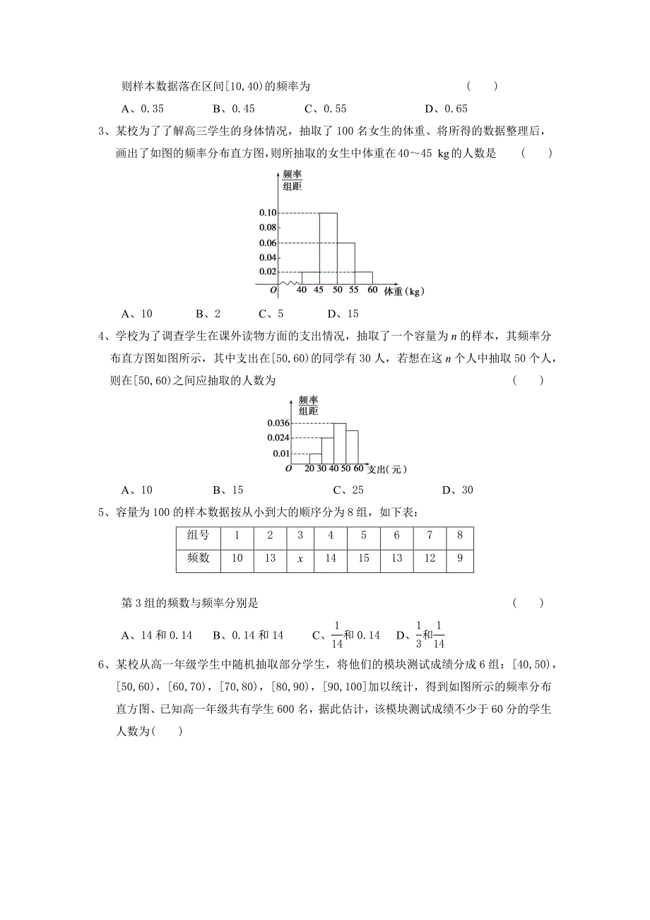 【同步练习】《用样本的频率分布估计总体分布》（人教）_第2页