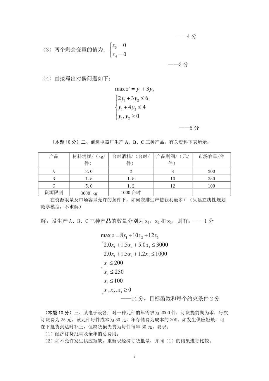 运筹学试卷及参考答案_第2页