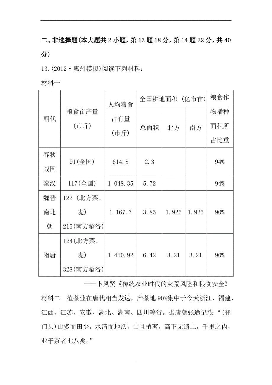 2013高考历史必修ⅱ人教版一轮复习检测：中国古代的农业与手_第5页