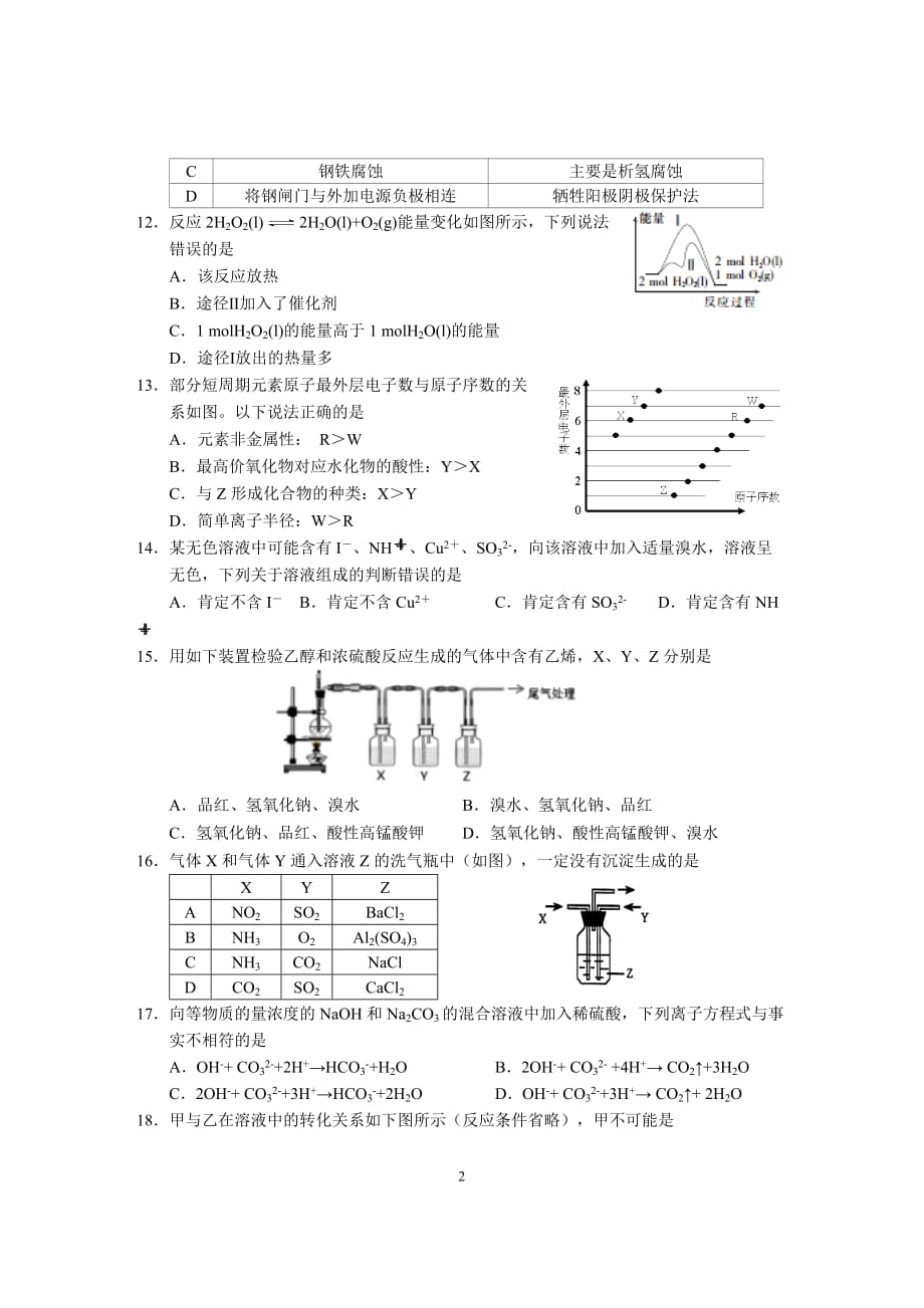 2017上海市松江区高考化学一模试卷-答案图片_第2页