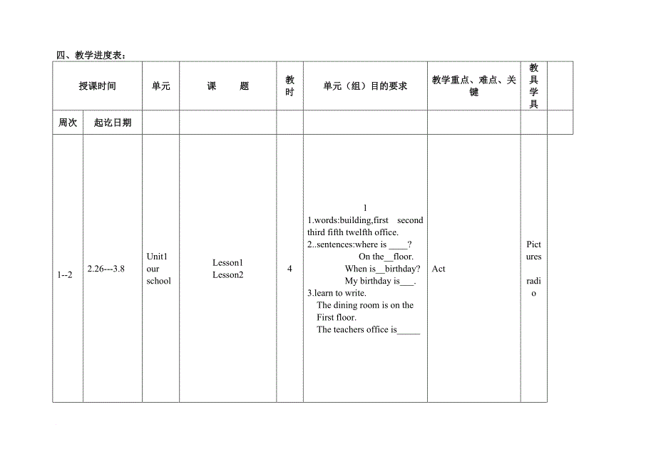 闽教版小学英语第六册教学计划_第4页