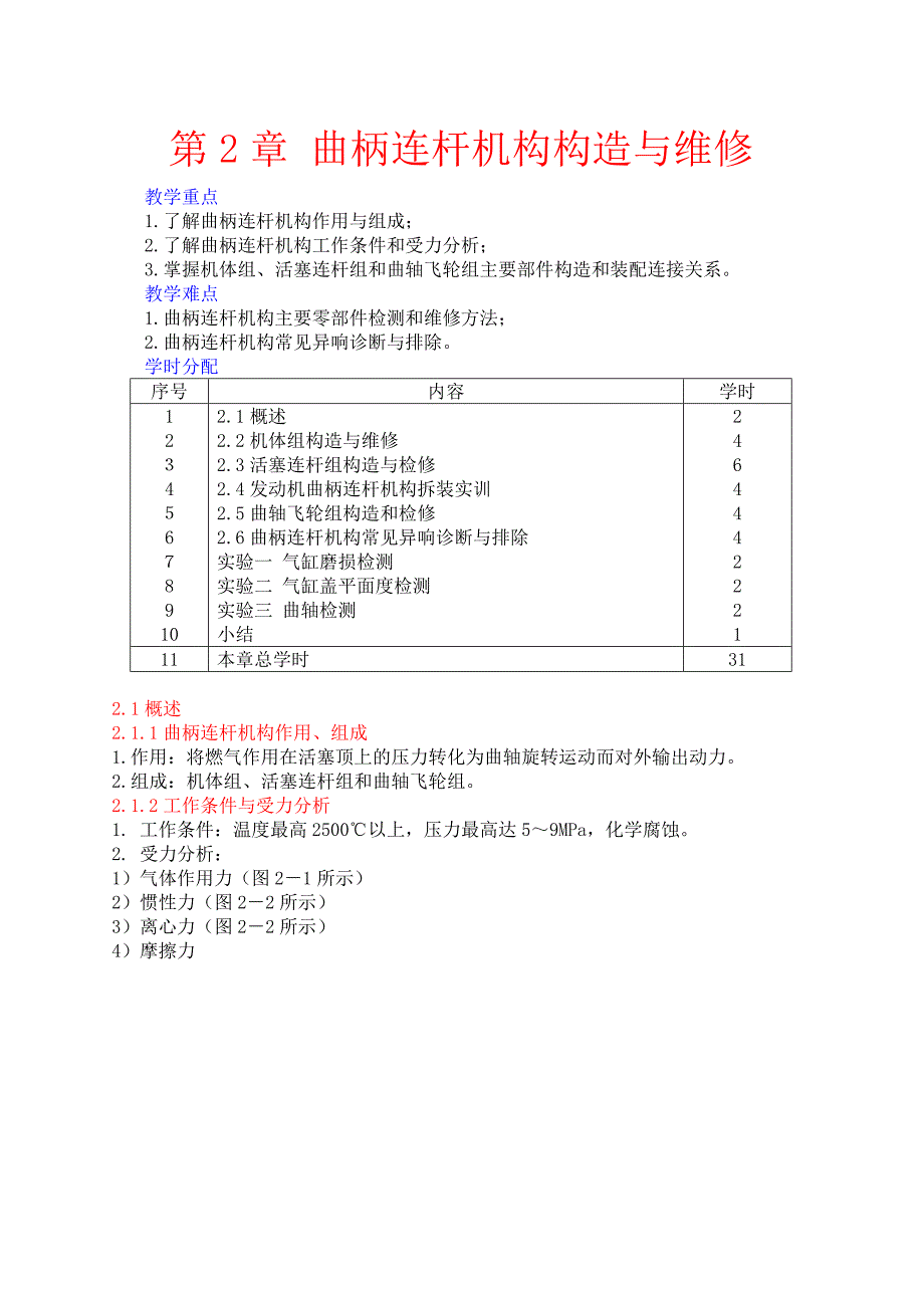 曲柄连杆机构构造与维修教案资料_第1页