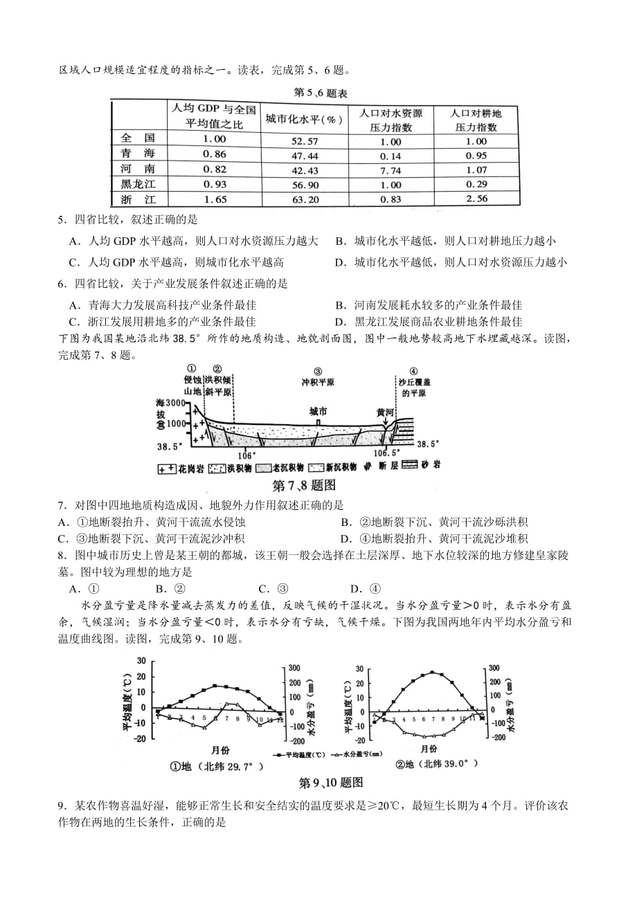 2014年浙江高考文科综合试题(地理部分)高清版_第2页